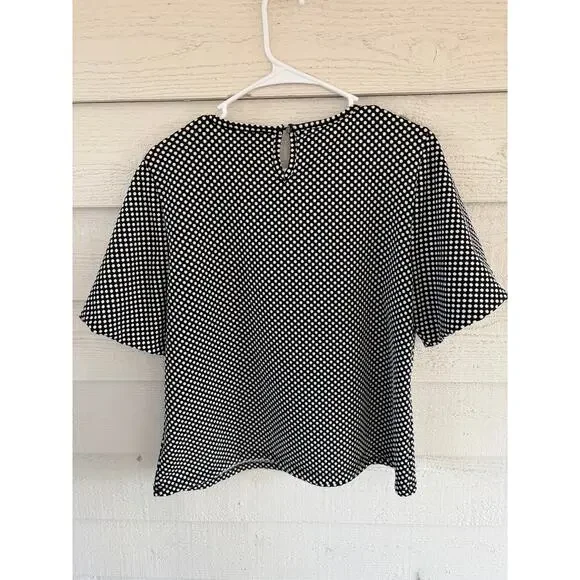 Sara Michele Black White Polka Dot Blouse Size Large Short Sleeve Top - Picture 7 of 7
